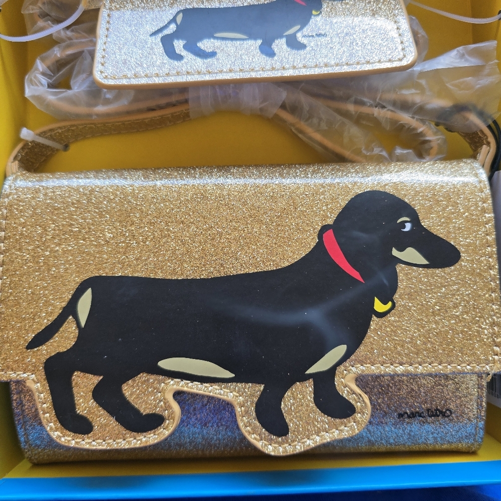 Marc Tetro Dachshund Doxie Gold Glitter Wallet Set - Picture 2 of 7